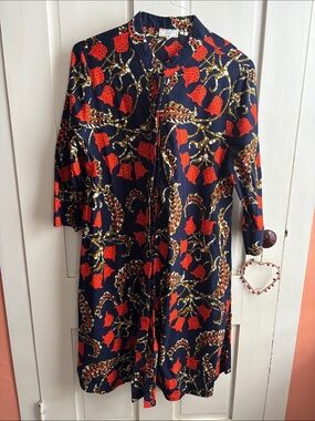 Zuri Navy Dress with Red Floral Print